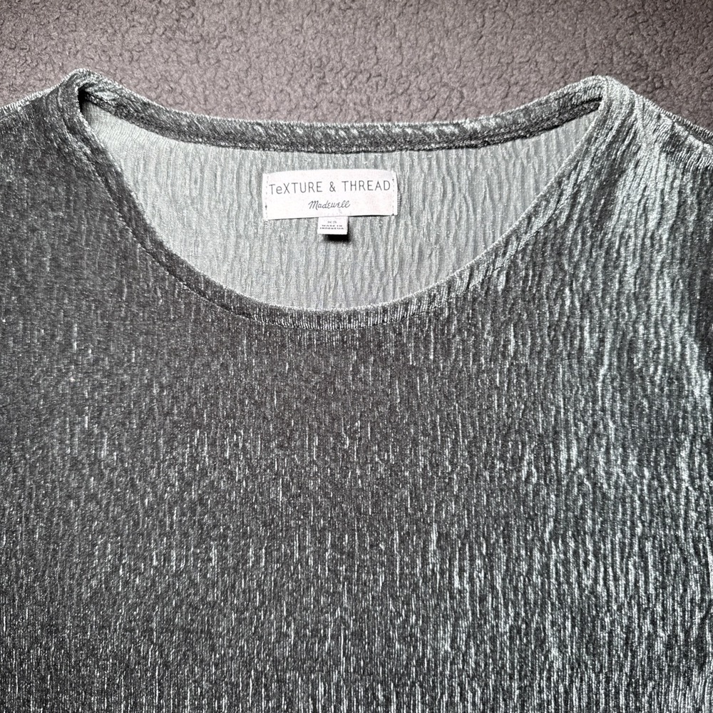 Madewell Texture & Thread Coral Textured Crop Top Tee T-Shirt Green Women's XS - Picture 3 of 10
